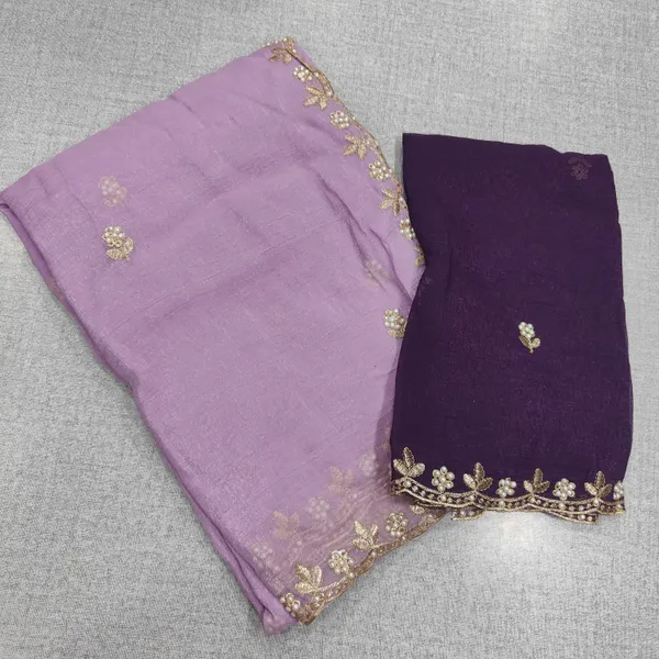 Original Crushed Space silk pearl work with Contrast blouse | SR177